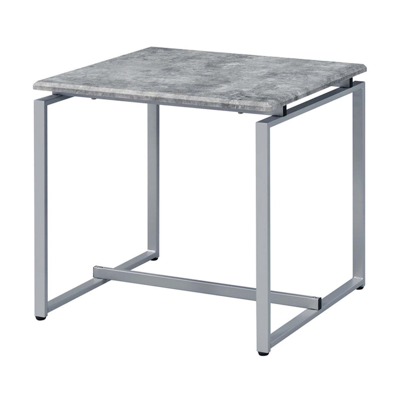 Jurgen 3Pc Coffee & End Table Set , Faux Concrete Top & Silver Finish Acme