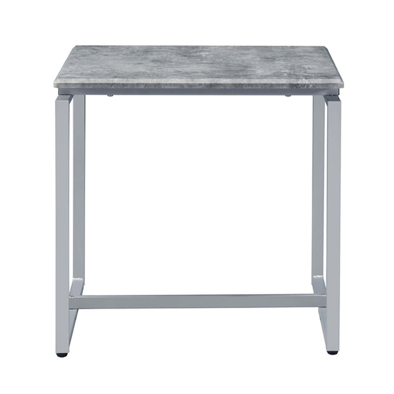 Jurgen 3Pc Coffee & End Table Set , Faux Concrete Top & Silver Finish Acme