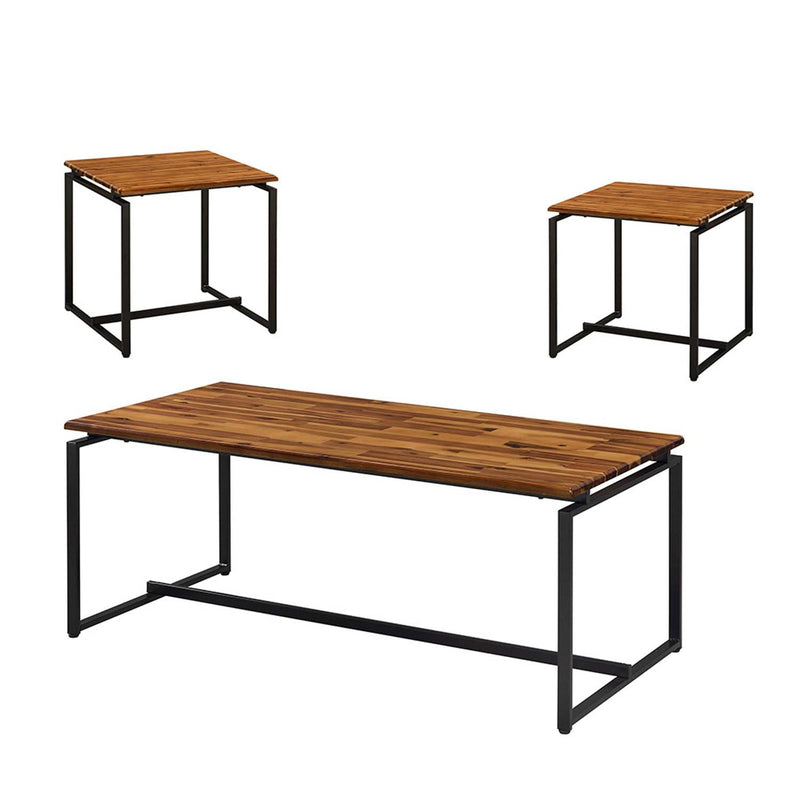 Jurgen 3Pc Coffee & End Table Set , Oak & Black Finish Acme