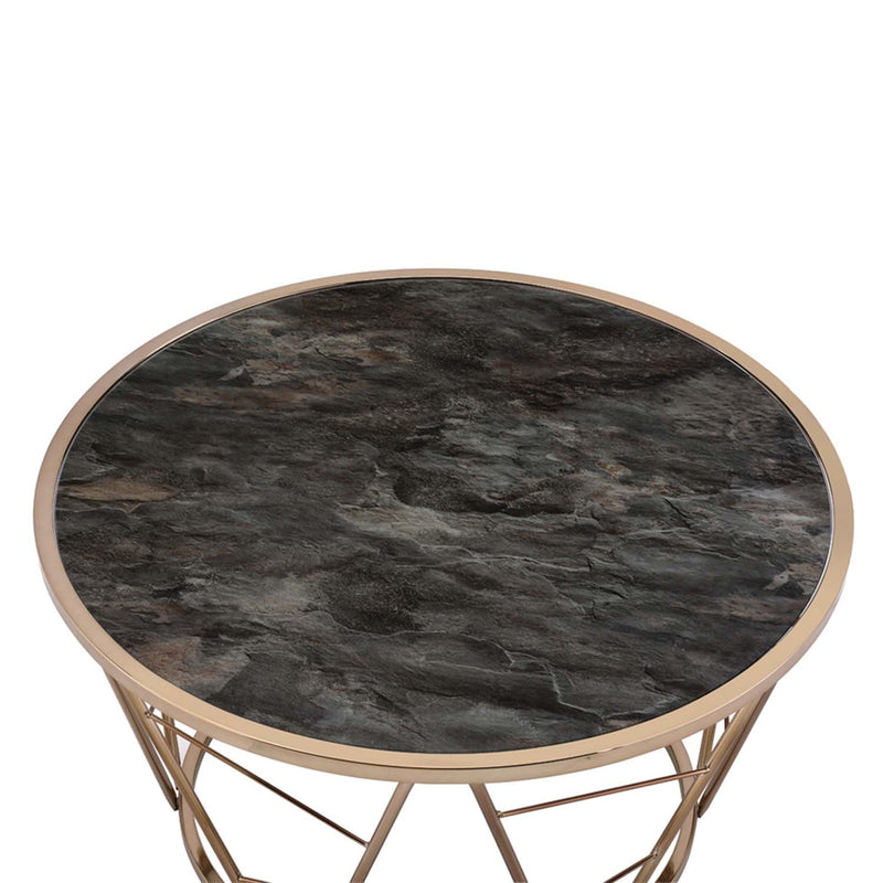 Cicatrix Round Coffee Table , Engineering Stone Glass Top & Champagne Finish Acme