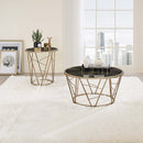 Cicatrix Round Coffee Table , Engineering Stone Glass Top & Champagne Finish Acme