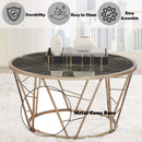 Cicatrix Round Coffee Table , Engineering Stone Glass Top & Champagne Finish Acme