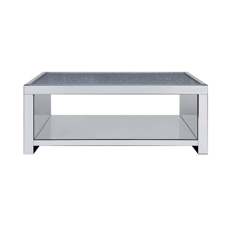 Noralie Rectangular Coffee Table , Clear Glass, Mirrored & Faux Diamonds Acme