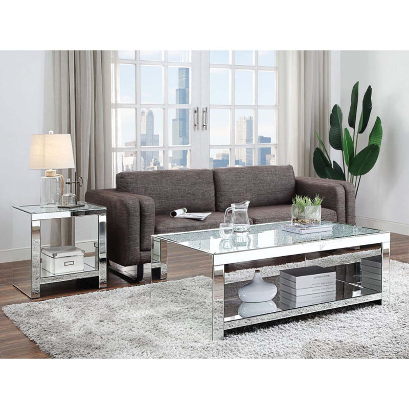 Noralie Rectangular Coffee Table , Clear Glass, Mirrored & Faux Diamonds Acme