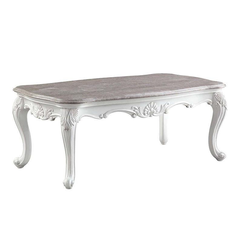Ciddrenar Rectangular Coffee Table , Marble Top & White Finish Acme