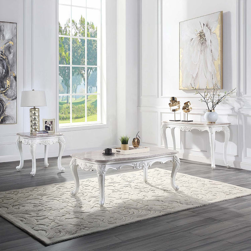 Ciddrenar Rectangular Coffee Table , Marble Top & White Finish Acme