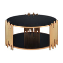 Tanquin Round Drum Coffee Table , Black Glass & Gold Finish Acme