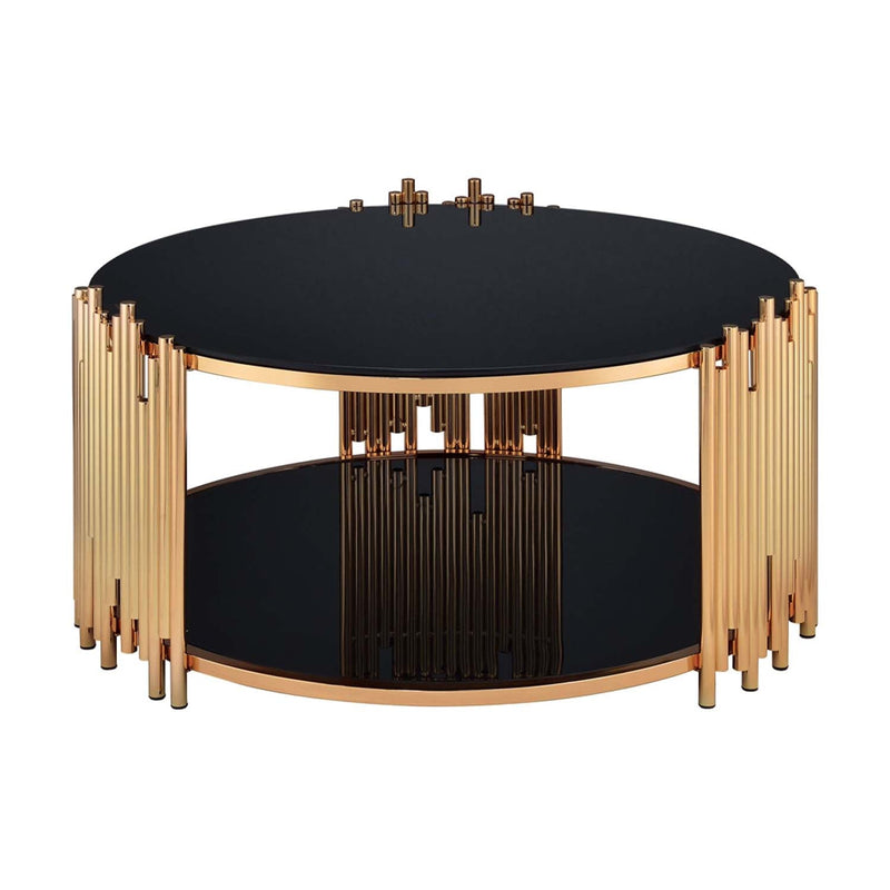 Tanquin Round Drum Coffee Table , Black Glass & Gold Finish Acme