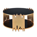 Tanquin Round Drum Coffee Table , Black Glass & Gold Finish Acme