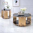 Tanquin Round Drum Coffee Table , Black Glass & Gold Finish Acme