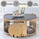 Tanquin Round Drum Coffee Table , Black Glass & Gold Finish Acme