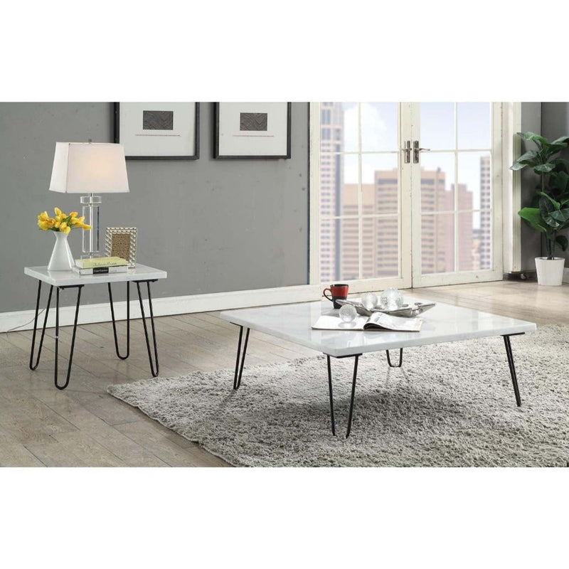 Telestis Square Coffee Table , White Marble Top & Black Finish Acme
