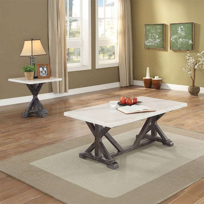 Romina Rectangular Coffee Table , White Marble Top & Weathered Espresso Finish Acme