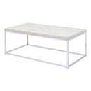 Snyder Rectangular Sled Coffee Table , Engineered Stone Top & Chrome Finish Acme