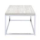 Snyder Rectangular Sled Coffee Table , Engineered Stone Top & Chrome Finish Acme