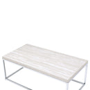 Snyder Rectangular Sled Coffee Table , Engineered Stone Top & Chrome Finish Acme