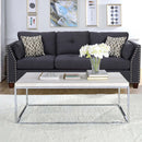 Snyder Rectangular Sled Coffee Table , Engineered Stone Top & Chrome Finish Acme