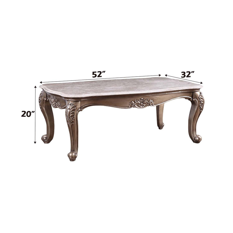 Jayceon Rectangular Coffee Table , Marble Top & Champagne Finish Acme