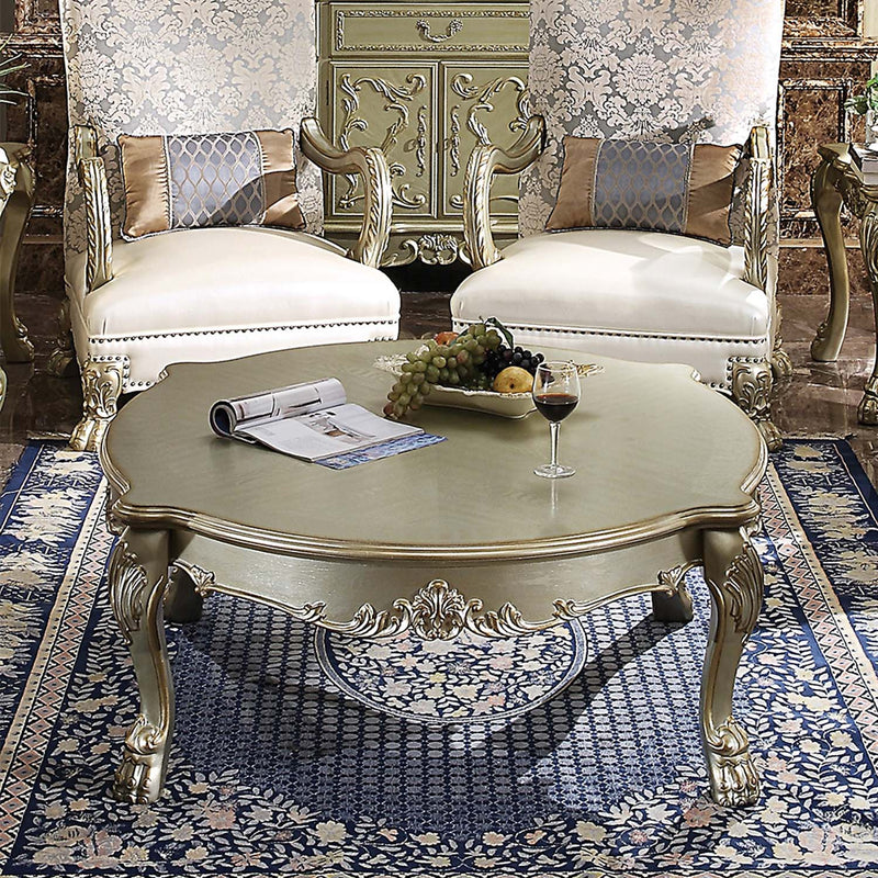 Dresden II Bowed Coffee Table , Gold Patina & Bone Finish Acme