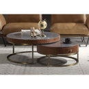 Tamas Drum End Table , Aluminum & Cocoa Top Grain Leather Acme