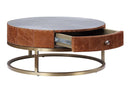 Tamas Drum End Table , Aluminum & Cocoa Top Grain Leather Acme