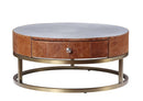 Tamas Drum End Table , Aluminum & Cocoa Top Grain Leather Acme