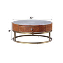 Tamas Drum End Table , Aluminum & Cocoa Top Grain Leather Acme