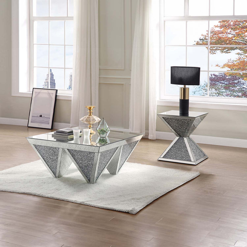 Noralie Square Coffee Table , Mirrored & Faux Diamonds Acme