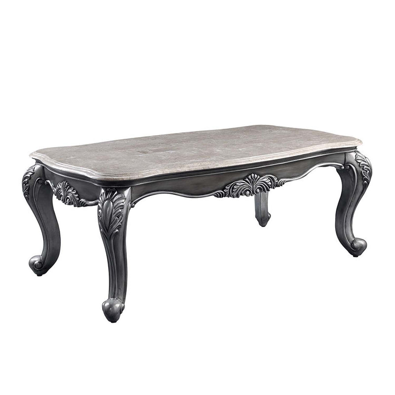 Ariadne Rectangular Coffee Table , Marble Top & Platinum Finish Acme