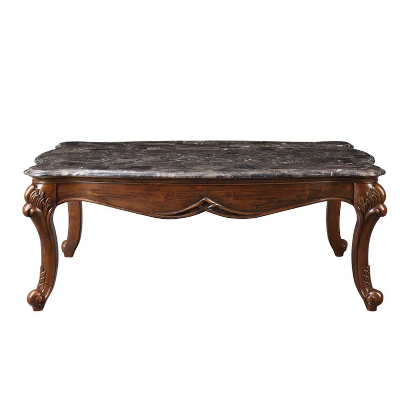 Miyeon Rectangular Coffee Table , Marble Top & Cherry Finish Acme