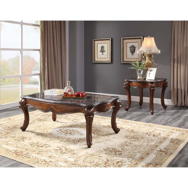Miyeon Rectangular Coffee Table , Marble Top & Cherry Finish Acme