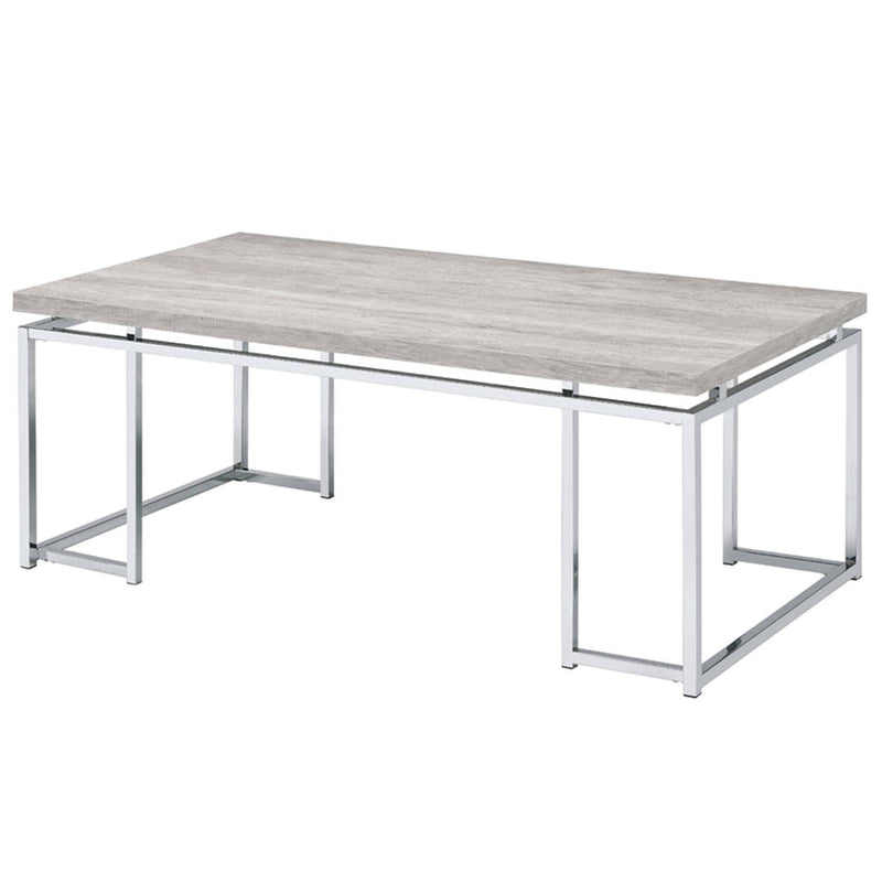 Chafik Rectangular Coffee Table , Natural Oak & Chrome Finish Acme