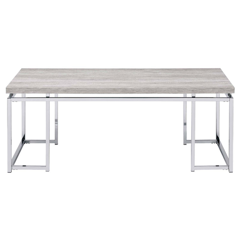 Chafik Rectangular Coffee Table , Natural Oak & Chrome Finish Acme