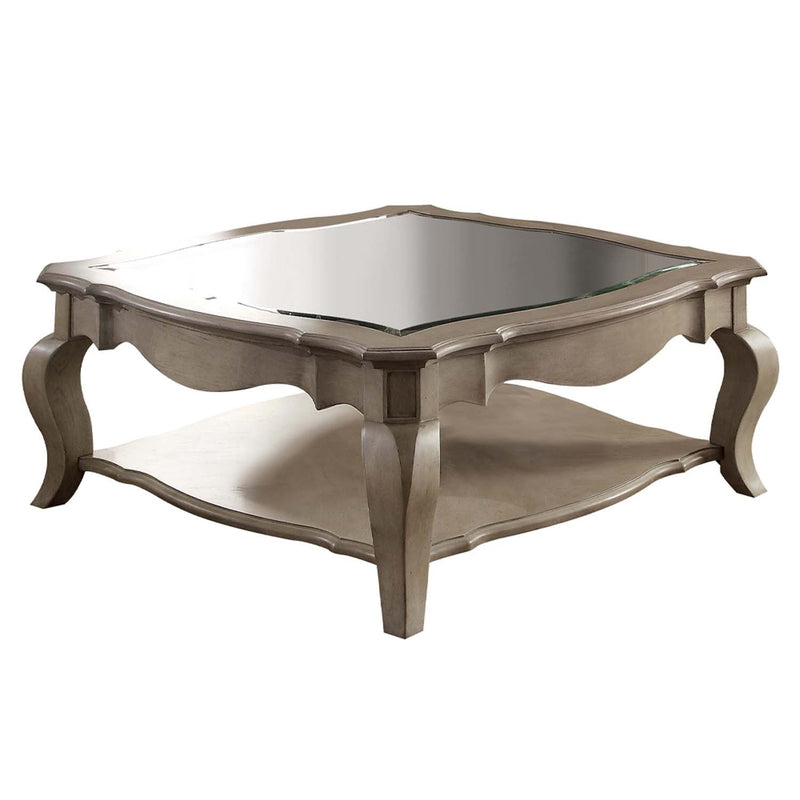 Chelmsford Rectangular Leg Table w/Scrolled Bottom Shelf , Clear Glass Acme