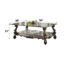 Versailles Rectangular Coffee Table w/Glass Top , Antique Platinum Finish Acme