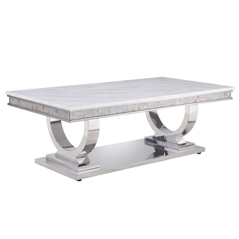 Zander Rectangular Coffee Table , Printed Faux Marble Top Acme