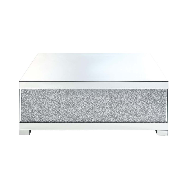 Mallika Rectangular Coffee Table , Mirrored & Faux Round Crystals Acme