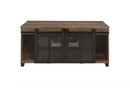 Nineel Rectangular Coffee Table , Obscure Glass, Rustic Oak & Black Finish Acme