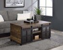 Nineel Rectangular Coffee Table , Obscure Glass, Rustic Oak & Black Finish Acme