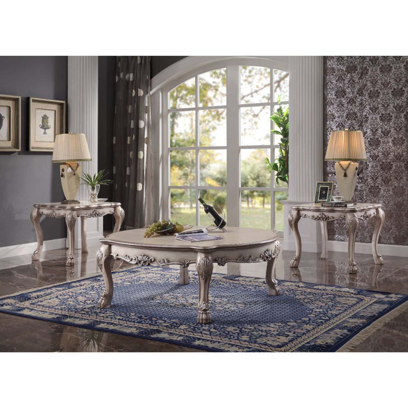 Dresden Bowed Coffee Table , Vintage Bone White Finish Acme