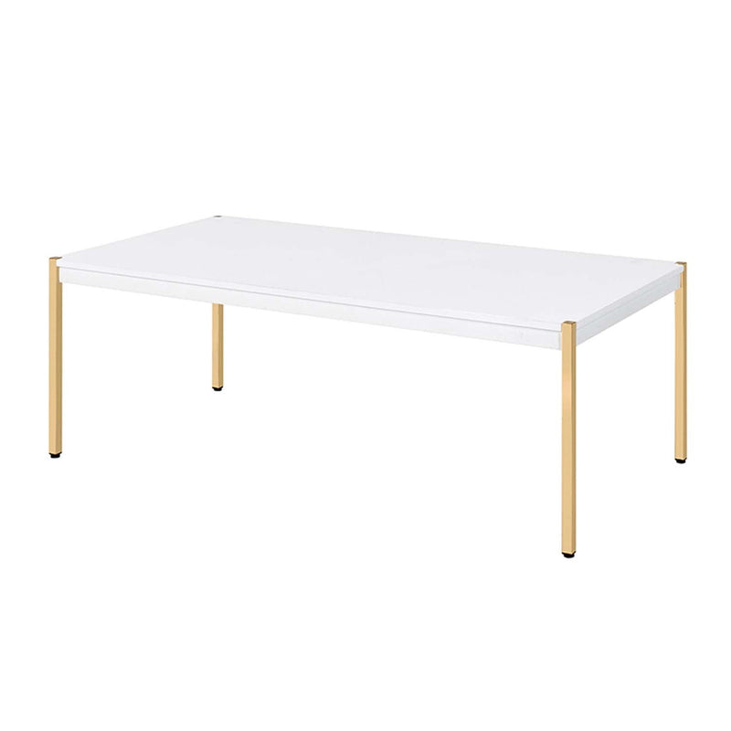 Otrac Rectangular Coffee Table , White & Gold Finish Acme
