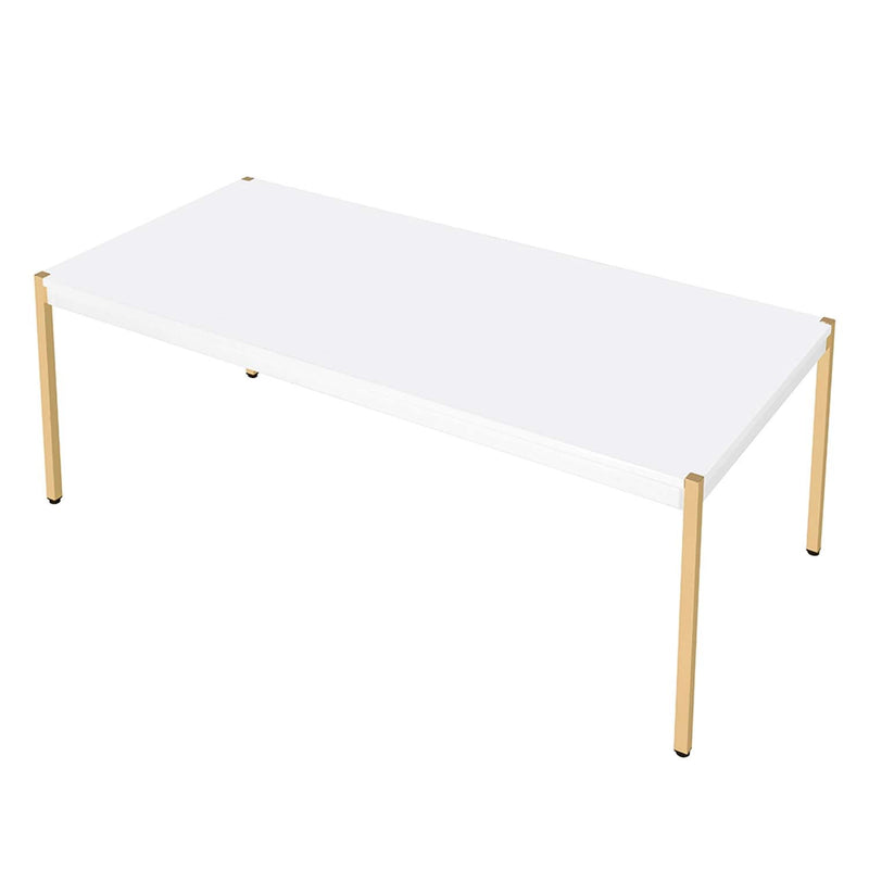 Otrac Rectangular Coffee Table , White & Gold Finish Acme