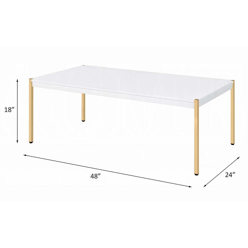 Otrac Rectangular Coffee Table , White & Gold Finish Acme