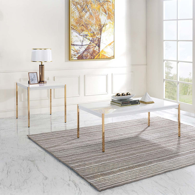 Otrac Rectangular Coffee Table , White & Gold Finish Acme