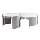 Abilene 2PC Nesting Coffee Table Set , Marble Top & Brush Silver Finish Acme
