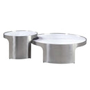 Abilene 2PC Nesting Coffee Table Set , Marble Top & Brush Silver Finish Acme
