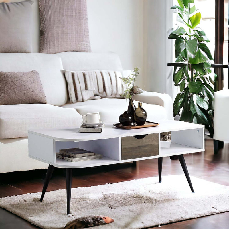 Halima Rectangular Coffee Table , White & Black Finish Acme