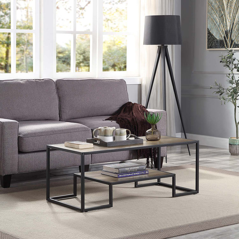Idella Rectangular Coffee Table , Rustic Oak & Black Finish Acme