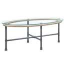 Brantley Oval Coffee Table, Clear Glass & Sandy Gray Finish Acme