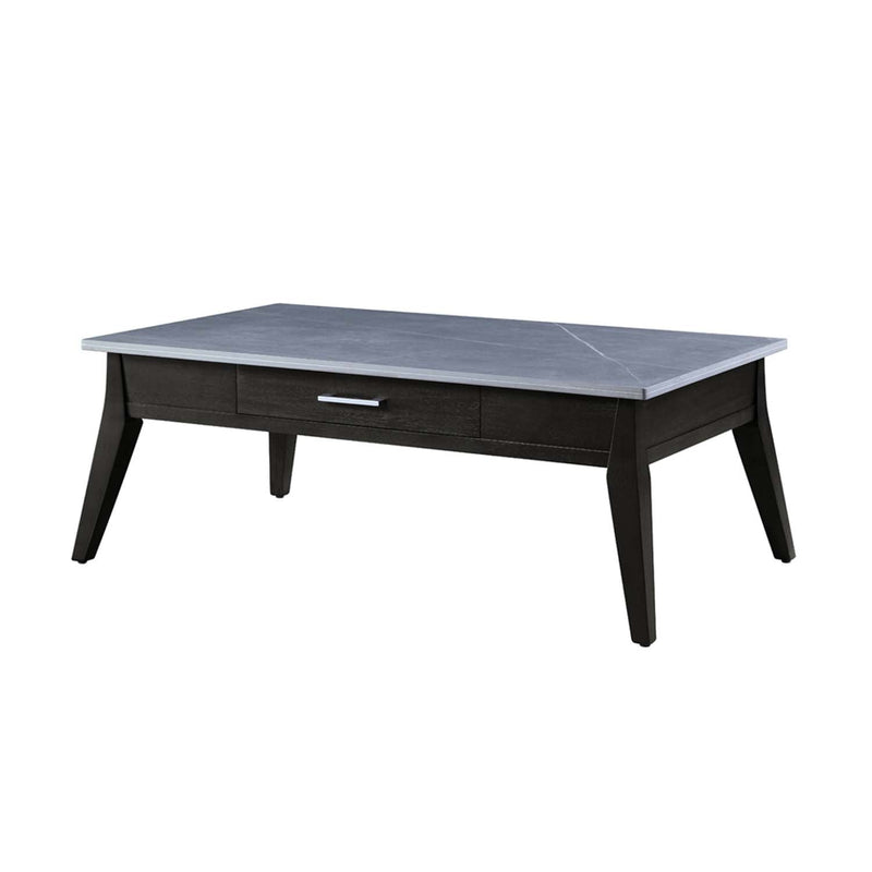 Zemocryss Rectangular Coffee Table , Sintered Stone Top & Dark Brown Finish Acme